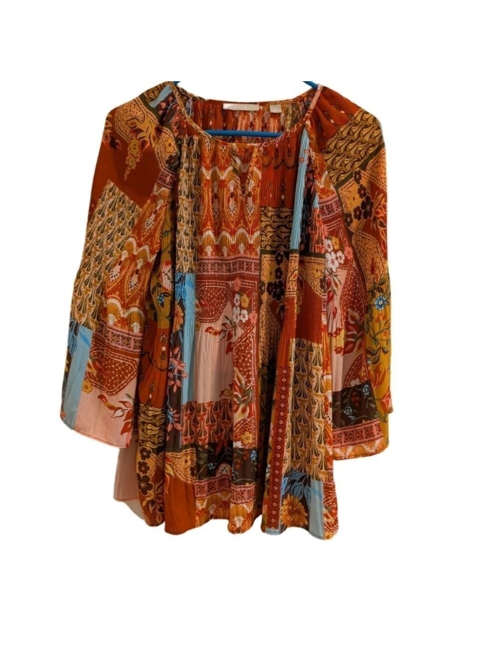 Sunny Leigh Patchwork Bohemian Blouse, Bright Colors 100%Crinkle Polyester,Small